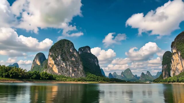 Panoramic view of the Li River landscape