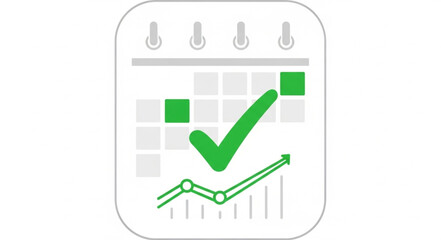 Calendar with graph and check mark symbolizing successful planning.