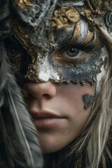 A captivating fantasy portrait with a camouflaged face