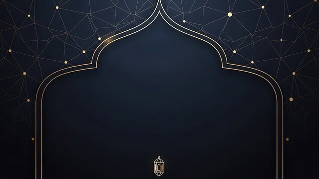 Elegant Islamic Arch Background with Golden Geometric Pattern and Lantern
