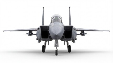Fototapeta premium Eagle Ready to Soar: A sleek, gray fighter jet stands poised, embodying power and precision in aviation technology, with wings extended ready to take off.