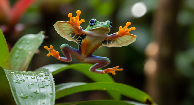 Flying frog on a leaf