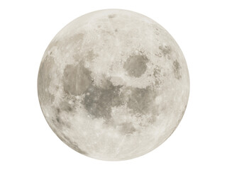 Realistic full moon isolated on black background detailed lunar surface. Ideal for PNG, moon surface, planet moon, universe and space concept. © H2Omanager