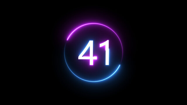 A dynamic circular illustration, and glowing count neon number 41 illustration . on a black background. and creating a stunning 4k illustration.