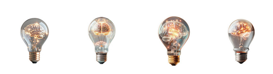 Antique incandescent light bulbs isolated on transparent background