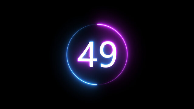 A dynamic circular illustration, and glowing count neon number 49 illustration . on a black background. and creating a stunning 4k illustration.