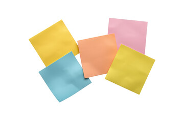 Fototapeta premium Scatter of blank colorful sticky notes, useful for memo, reminder, or office message, transparent background