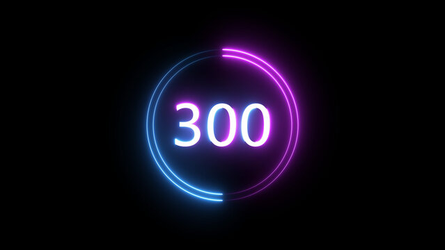A dynamic circular illustration, and glowing count neon number 300 illustration . on a black background. and creating a stunning 4k illustration.