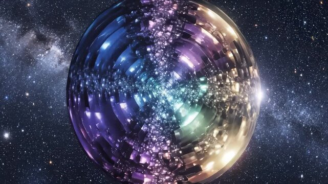Abstract Celestial Sphere Rotates With Cosmic Light Patterns