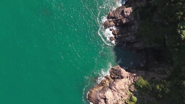 Bird's-eye view of coastline at Ban dao son tra, Da Nang, Vietnam