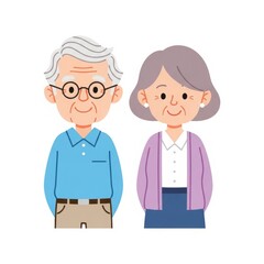 Fototapeta premium Elderly couple vector illustration isolated on white background. Cartoon senior people characters suitable for family, healthcare, retirement, and aging concept designs.
