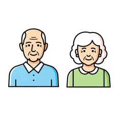 Fototapeta premium Elderly couple vector illustration isolated on white background. Cartoon senior people characters suitable for family, healthcare, retirement, and aging concept designs.
