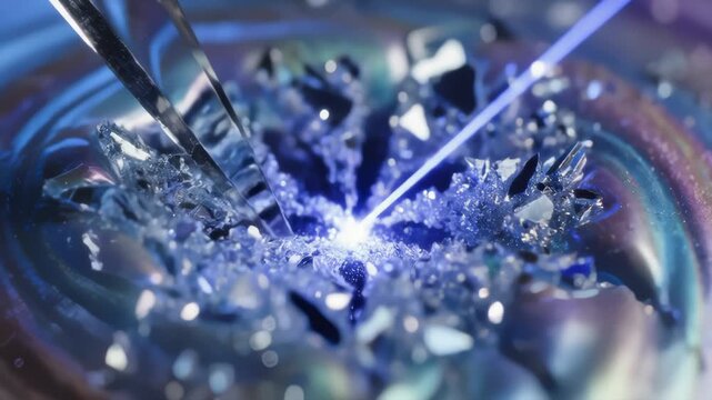 Laser Engraving Creates Intricate Crystal Patterns In Colorful Liquid
