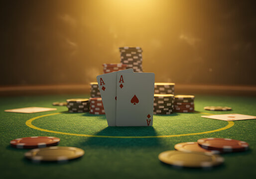 Poker table game cards and chips