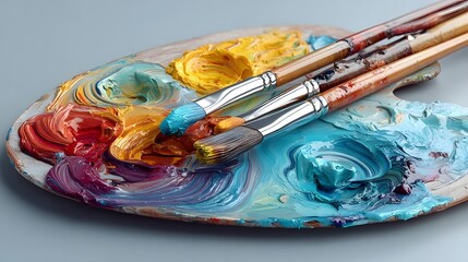 Obraz premium palette with vibrant oil paints and brushes