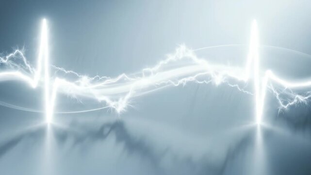Abstract energy pulse waveform on a light blue background