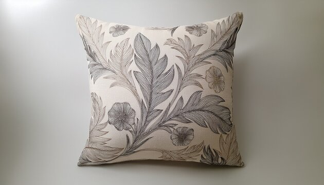 decorative cushion cover with detailed simple floral pattern beige and gray tones adding cozy and elegant touch to home decor