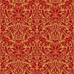 Fototapeta premium Rich decorative wallpaper background with antique damask floral shapes and symmetrical scrollwork