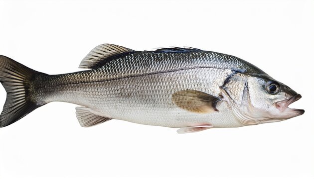 striped bass fish with silver body and dark horizontal stripes swimming isolated on transparency background