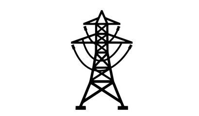 Fototapeta na wymiar A black silhouette of an electricity transmission tower on a white background