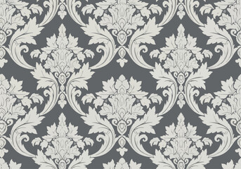 Obraz premium Decorative floral wallpaper featuring traditional damask ornaments and symmetrical vintage design