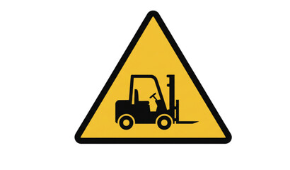 A yellow triangular warning sign featuring a black silhouette of a forklift © Mstshneha