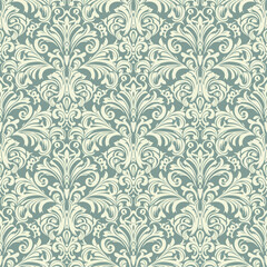 Fototapeta premium Elegant classic wallpaper background featuring ornate damask botanical scrolls and floral crests