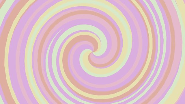 Hypnotic pastel swirl of pink, yellow, and orange stripes creating a dizzying optical illusion, digitally rendered for abstract psychedelic backgrounds or whimsical designs.