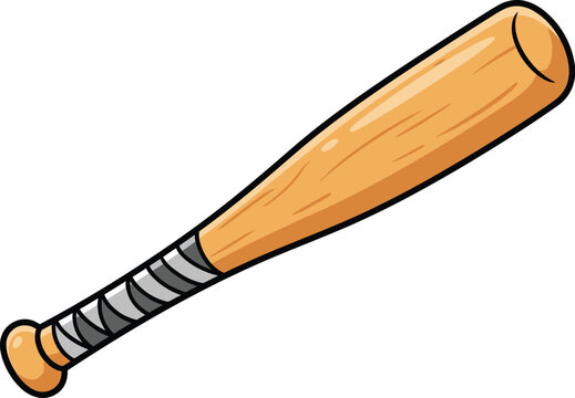 Cartoon style baseball bat with wooden handle and gray tape