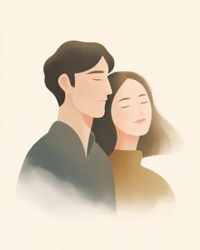 Serene Couple Portrait Emotional Illustration