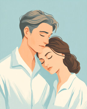 Serene Couple Portrait Emotional Illustration