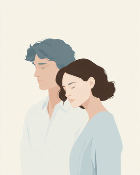Serene Couple Portrait Emotional Illustration