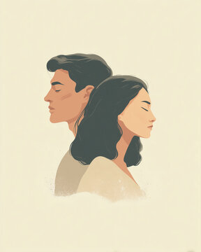 Serene Couple Portrait Emotional Illustration