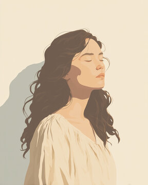 Peaceful Reflection Emotional Portrait Illustration