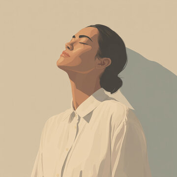 Peaceful Reflection Emotional Portrait Illustration