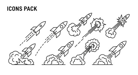 Rocket Ship Icons Pack Launching and Flying. © emo
