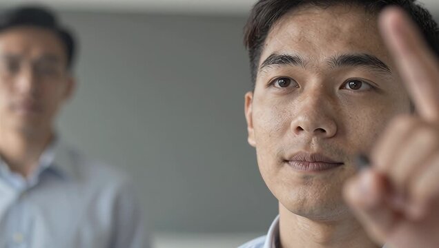 Engaging Asian Male Adult in Discussion with Another Male Background