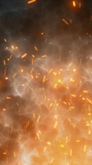 Naklejka premium Abstract fiery smoke with glowing embers and flying sparks, hot orange plasma texture for dramatic fire or explosion background