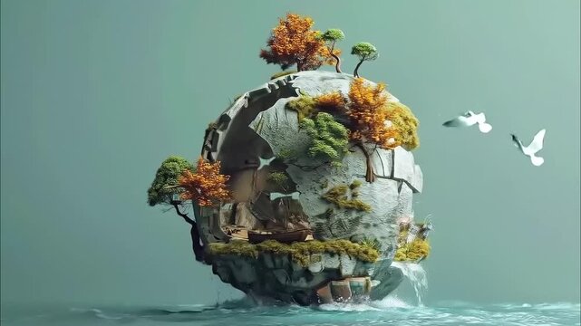 Abandoned skull shaped rock in clay low poly isometric 3D style 4K Videos
