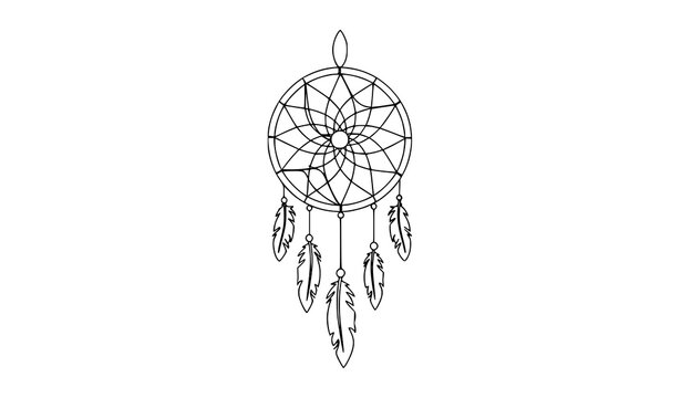 Minimal line art dreamcatcher icon in simple outline style isolated on white background vector design