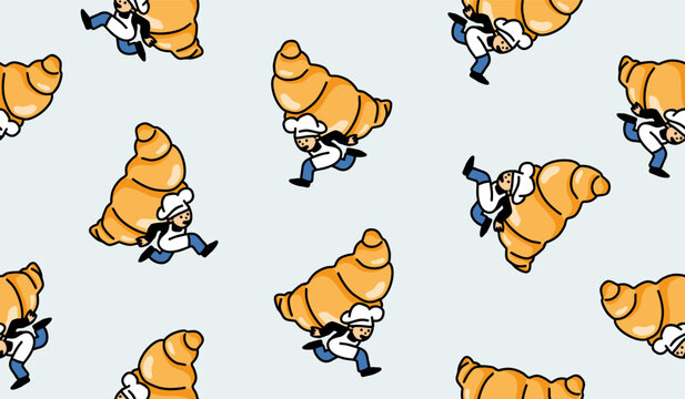 Cute croissant pattern background vector design