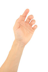 Human hand touch gesture isolated on a white background. showing a woman and a man palm and fingers reaching, holding, and clicking, gesture hand isolated