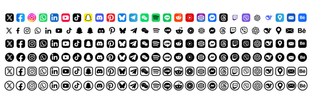 social media icons pack. social media logo set. social media logotype collection. facebook, instagram, messenger, linkedin, youtube, pinterest, telegram, wechat, line, viber, twitch, snaptube. etc.