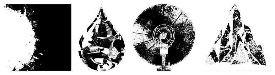 Fototapeta premium Fragmented vector forms in, halftone texture, stylized silhouettes, graphic design elements, modern art motifs, isolated shapes, digital illustration.