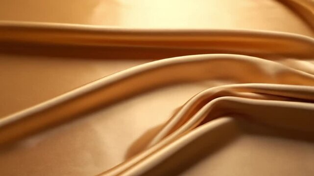 Luxurious Golden Silk Fabric Folds and Drapes Abstract Background.