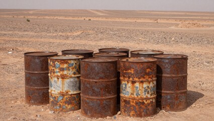 Obraz premium Vast barren landscape expanse dry sandy soil sparse vegetation background foreground there several rusty ruste