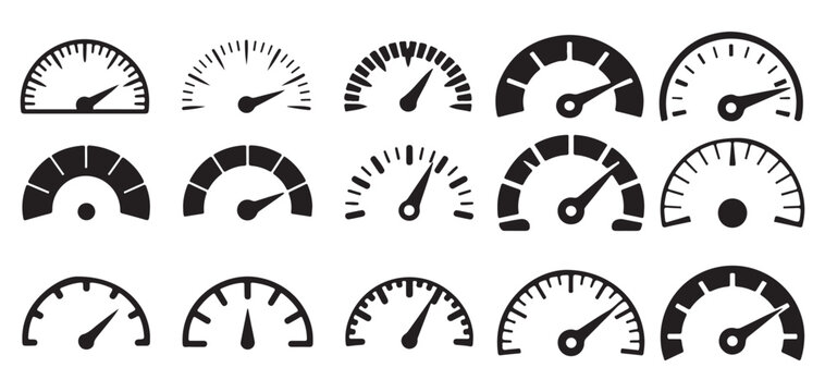 Speedometer Gauge Meter Icons Set, Dashboard Speed Indicator Vector Collection. Vector illustration eps 10
