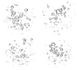 Collection black water bubble, oxygen air isolated on a white background. underwater clear liquid with bubbles flowing up to the water surface. drop air in water