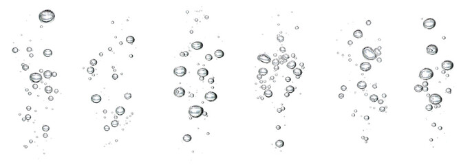 Collection black water bubble, oxygen air isolated on a white background. underwater clear liquid...