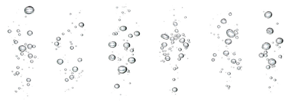 Collection black water bubble, oxygen air isolated on a white background. underwater clear liquid with bubbles flowing up to the water surface. drop air in water